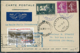 FRANCE - N° 189 + 190 + 337 / CP AVION DE LA BAULE LE 25/7/1937, 1er VOL LA BAULE PARIS MULHOUSE - TB - Erst- U. Sonderflugbriefe