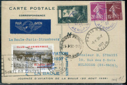 FRANCE - N° 189 + 190 + 337 / CP AVION DE LA BAULE LE 25/7/1937, 1er VOL LA BAULE PARIS MULHOUSE - TB - Premiers Vols