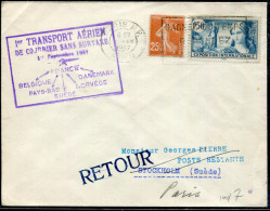 FRANCE - N° 235 + 336 / LETTRE AVION DE PARIS LE 1/9/1937, 1 Er VOL PARIS STOCKHOLM SANS SURTAXE - TB - Eerste Vluchten