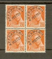 FRANCE STAMP TIMBRE PREOBLITERE 83 \"TYPE MERCURE 60c BLOC DE QUATRE\" NEUF Xx TTB - Altri & Non Classificati