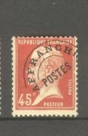 FRANCE STAMP TIMBRE PREOBLITERE N° 67 \" PASTEUR 45c ROUGE \" NEUF Xx TB - Autres & Non Classés