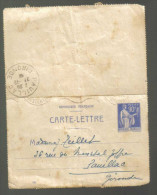 CARTE LETTRE PAIX 90c BLEU SUR CHAMOIS 916 - 23 Octobre 1939 - Paris Austerlitz Vers Pauillac - Cartes-lettres