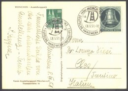 GERMANY - SST HANDWERKSMESSE  MUNCHEN - Bi Zone Mi 80 + Berlin Mi. 76 - On Ausstellung Kart - 1951 - Briefe U. Dokumente