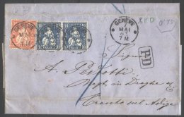 SWITZERLAND -SCHWEIZ  - GENEVE  - 10 Pair + 30 C - 1863 - Storia Postale