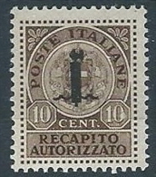 1944 RSI RECAPITO AUTORIZZATO 10 CENT MH * - ED486-2 - Exprespost