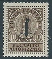 1944 RSI RECAPITO AUTORIZZATO 10 CENT MH * - ED486-4 - Express Mail