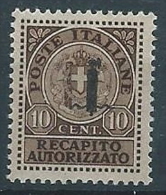 1944 RSI RECAPITO AUTORIZZATO 10 CENT MNH ** - ED485 - Eilsendung (Eilpost)