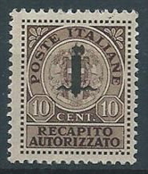 1944 RSI RECAPITO AUTORIZZATO 10 CENT MNH ** - ED485-3 - Poste Exprèsse