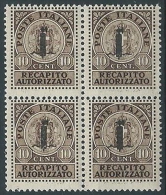 1944 RSI RECAPITO AUTORIZZATO 10 CENT QUARTINA MNH ** - ED507-2 - Posta Espresso