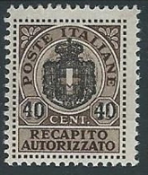 1945 LUOGOTENENZA RECAPITO AUTORIZZATO  40 CENT MH * - ED509 - Autorisierter Privatdienst