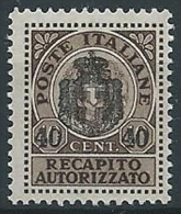 1945 LUOGOTENENZA RECAPITO AUTORIZZATO  40 CENT MNH ** - ED509-2 - Recapito Autorizzato