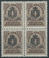 1945 LUOGOTENENZA RECAPITO AUTORIZZATO  40 CENT QUARTINA MNH ** - ED509 - Autorisierter Privatdienst