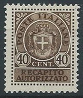 1945 LUOGOTENENZA RECAPITO AUTORIZZATO 40 CENT MNH ** - ED507 - Servicio Privado Autorizado