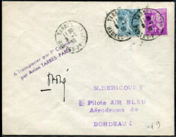 FRANCE - N° 281 + 362 / LETTRE DE TARBES LE 9/1/1939, POUR BORDEAUX, 1er VOL TARBES PARIS, MULLER N° 442a - TB - Premiers Vols