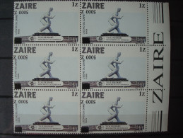 ZAIRE 1991 Nr 1431 BLOC OF 6 / VARIETY INVERTED OVERPRINT 5000 Z / MNH ** / TOURISM - Ungebraucht