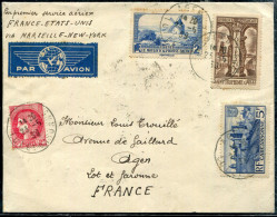 FRANCE - N° 302 + 311 + 373 + 392 / LETTRE D'AGEN LE 23/5/1939, 1er VOL MARSEILLE NEW YORK, MULLER N° 451 - TB - Primi Voli