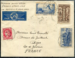 FRANCE - N° 302 + 311 + 373 + 392 / LETTRE D'AGEN LE 23/5/1939, 1er VOL MARSEILLE NEW YORK, MULLER N° 451 - TB - First Flight Covers
