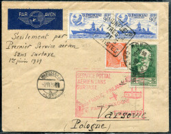 FRANCE - N° 343 + 408 + 425 (2) D'HONFLEUR  LE 30/5/1939, POUR VARSOVIE, 1er VOL FRANCE POLOGNE , MULLER N° 455 - TB - Primi Voli