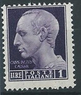 1944-45 LUOGOTENENZA 1 LIRA SENZA FILIGRANA MNH ** - ED537-3 - Ongebruikt