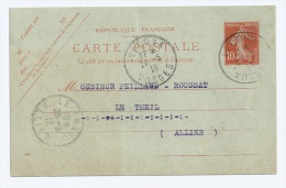 SEMEUSE 10c ROUGE SUR CARTE POSTALE  / VECOUX VOSGES POUR LE THEIL / 1916 - 1877-1920: Semi Modern Period