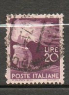 ITALIE  20l Lilas Brun 1945-48 N°499 - Used