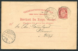 1896 Norway 10 Ore Stationery Brevkort Nordlands Postexp. Arctic - Hemer Germany - Storia Postale