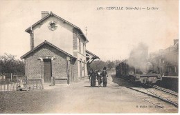 76 - YERVILLE : LA GARE . TRAIN ET ANIMATION .PLAN RARE . - Yerville