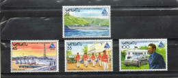 VANUATU : 5 Ans De L'Indépendance : Patrouilleur Côtier M.V. Vala, Flotille De Pêche Japonaise, Fanfare Batterie , Etc - Vanuatu (1980-...)