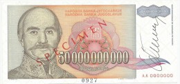 Yugoslavia 50.000.000.000  Dinara 1993. UNC P-136  SPECIMEN  Zero Numbered - Yougoslavie