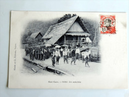 Carte Postale Ancienne : LAOS : Haut-Laos : Défilé Des Autorités , Timbre 1902 - Laos