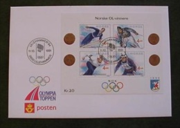 WINTER OLYMPIC GOLD MEDALS NORWAY NORGE NORWEGEN NORVÈGE 1991 MI BL 16 SKIING SKI JUMPING  SKATING - FDC - Invierno 1994: Lillehammer