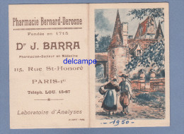 Calendrier Ancien 1950 - PARIS 1er - Pharmacie Bernard Derosne - Dr Barra - 115 Rue Saint Honoré - Grossformat : 1941-60