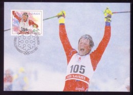 WINTER OLYMPIC GOLD MEDALS NORWAY NORGE NORWEGEN NORVÈGE 1993 MI 1122 SKIING - ULVANG Stamp On Maximum Card - Inverno1994: Lillehammer