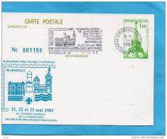 Carete E P- 1,60 Eiffel Numérotée -MARSEILLE- Repiquage-congrés De Fédé Des Stés Phil 1983-oblitéré - Cartes Postales Repiquages (avant 1995)