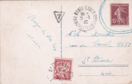 1932 - TIMBRE FRANCAIS INVALIDE (SEMEUSE) : CARTE 5 MOTS De MONTE-CARLO Avec TAXE à 30c - Postmarks