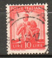 ITALIE  10l Vermillon 1945-48 N°497 - Afgestempeld