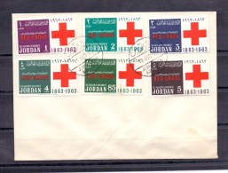 Jordan,1963 Red Cross Complete Set On The Cover Stamped Jerusalem Airport - Jordan