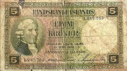 ICELAND 5 KRONUR GREEN MAN FRONT & BUILDING BACK DATED LAW OF 15-04-1928 VG P.32a READ DESCRIPTION !! - Iceland