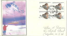 Histoire De L'Aviation En Antarctique(50 Ième Anniversaire Premier Vol En Antarctique) Lettre Base Davis 1980. Bloc De 4 - Premiers Vols
