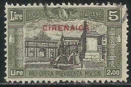 CIRENAICA 1929 MILIZIA II LIRE 5 + 2 USATO USED OBLITERE' - Cirenaica