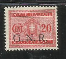 ITALIA REGNO ITALY KINGDOM RSI G.N.R. 1944 SEGNATASSE TAXES TASSE GNR CENT. 20 MNH FIRMATO SIGNED VARIETA' VARIETY - Strafport
