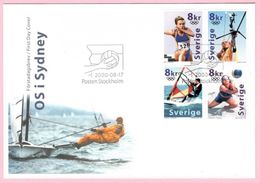 OLYMPIC MEDALS MÉDAILLES OLYMPIQUES SWEDEN SUEDE SCHWEDEN 2000 MI 2182 - 2185 FDC Athletic Surfing Archery Volleyball - Sommer 2000: Sydney