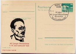 DDR P84-8a-84 C64 Postkarte Zudruck KARL LIEBKNECHT Suhl Sost. 1984 - Private Postcards - Used