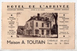 Chemille, Hôtel De L'Arrivée, Maison Toutain, Place De La Gare, Note, Scan Recto-verso - Chemille