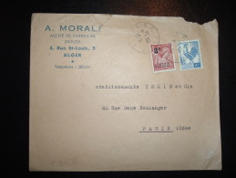 LETTRE POUR FRANCE TP COQ D'ALGER 4F + IRIS SURCHARGE 2F ALGERIE OBL. 24-7-47 ALGER RP + A. MORALI - 1944 Marianne Van Algerije