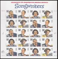 VEREINIGTE STAATEN ESTATS UNIS USA 1996 SONG WRITERS PANE 20V C 3100-3103sp YV BF-2543-2546 MI SH2764-67 SG MS3235-38 - Fogli Completi