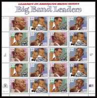 USA 1996 Big Band Leaders Sheet Of 20 $ 6.40 MNH SC 3096-99sp YV BF2539-2542 MI SH2760 SG MS3231-34 - Fogli Completi