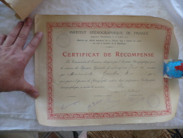 DIPLOME DE L INSTITUT STENOGRAPHIQUE DE 1921 - Diplômes & Bulletins Scolaires