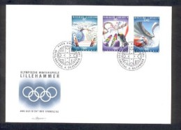 WINTER OLYMPIC OLYMPISCHE WINTERSPIELE LILLEHAMMER 1994 LIECHTENSTEIN 1993 FDC  SKI JUMPING BOB SLALOM MI 1076 - 1078 - Invierno 1994: Lillehammer