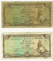 MACAU BANKNOTE, P-59d. 10 PATACAS. 1984 - CIRCULATED 2 PCS TWO PEACES - Macau